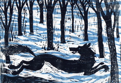 Music at King Edward's School, Birmingham: Peter and the Wolf Linocut by James Mayhew