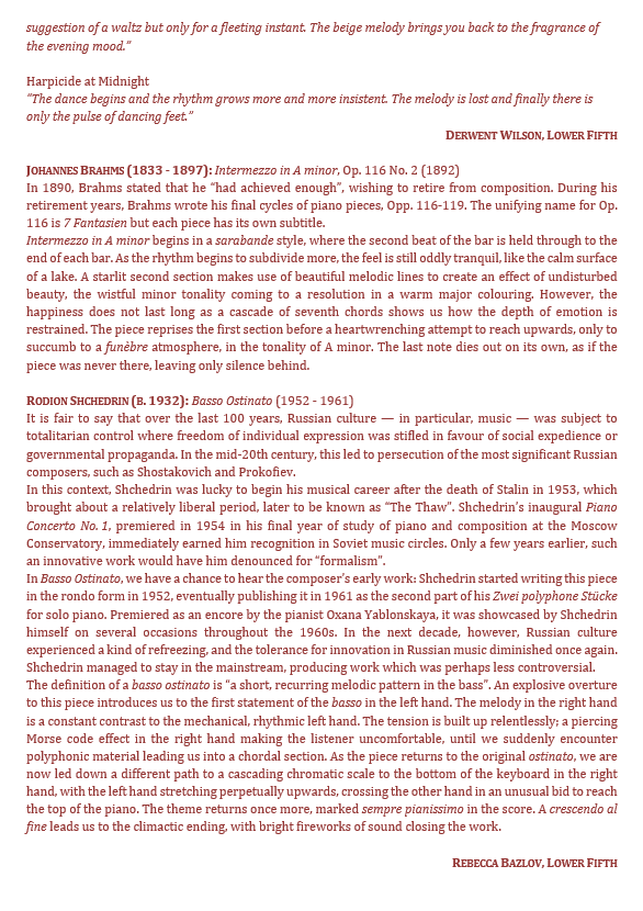 Lunchtime recital programme Thursday 7 October King Edward's School and King Edward VI High School for Girls